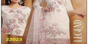 Ladies White Roman Silk Kurti Pant Dupatta Set