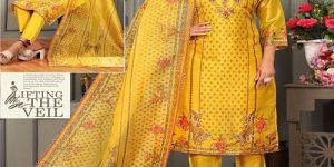 Ladies Yellow Muslin Silk Kurti With Dupatta Set