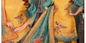 Multicolor Printed Silk Kurti Pant Set