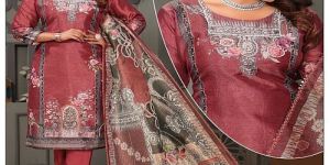 Red Muslin Silk Ladies Kurti Pant Set