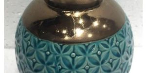 Textured Blue and Gold Ceramic Vase For Decor