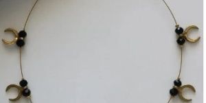 Women Invisible Necklace Black and Gold Crescent Charms