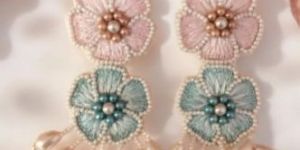 Women Pink and Blue Floral Handmade Earrings