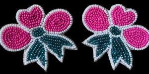 Women Pink and Green Bow Earrings