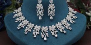Women Sterling Silver American Diamond Necklace Set