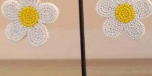 Women White and Yellow Flower Beaded Earrings