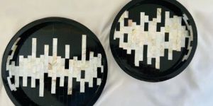 Monochrome Patterned Mosaic Tray In Mother Of Pearl