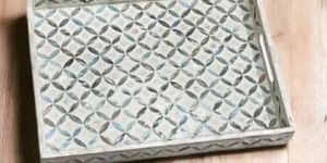 Ocean Blue Pattern Rectangular Tray In Mother Of Pearl