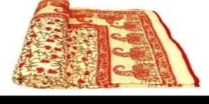 Yellow And Red Cotton Beautiful Printed Kantha Quilt