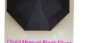 Three Fold Manual Black Silver Umbrella