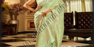 Ladies Pista Green Printed Silk Saree