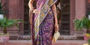 Ladies Purple Printed Soft Silk Saree
