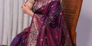 Ladies Wine Banarasi Silk Saree