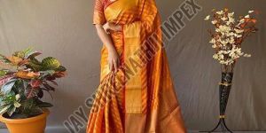 Ladies Yellow Printed Silk Designer Saree