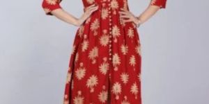 Ladies Red Printed Cotton Kurti