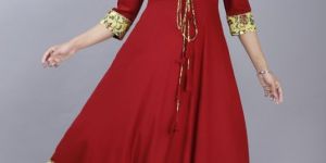 Ladies Stylish Red Frock Long Rayon Kurti