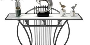 White Marble Black Console Table