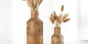 Wooden Bottle-Shaped Flower Vase Set of 2