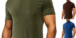 Mens Plain Half Sleeve Cotton Turtleneck T-Shirt