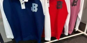 Mens Poly Cotton Printed Full Sleeve Polo T Shirt