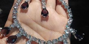 Pear Shaped Purple Stone Solitaire Diamond Necklace Set