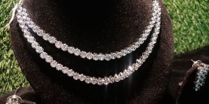 Silver Double Layer Solitaire Diamond Necklace Set
