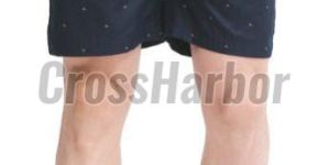 Mens Navy Blue Triangle Printed Cotton Shorts with Back Pocket