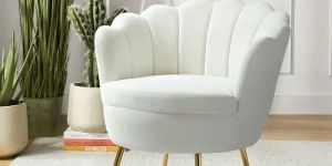 Vikinterio Upholstered Barrel Chair-Ivory Velvet