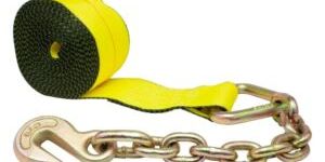 Winch Straps 4 Inch Operated With Chain End & Grab Hook