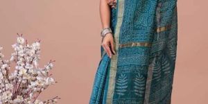 Bagru Hand Block Printed Maheshwari Silk Saree