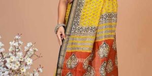 Hand Block Printed Bagru Mulmul Saree