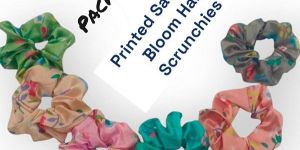 Printed Satin Big Bloom Hair Scrunchie-RB-109-Big Flower