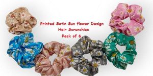 Printed Satin Sun Flower Design Hair Scrunchies-RB-109-sun Flower