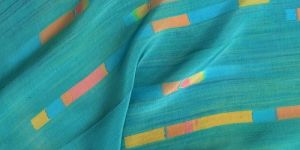 Orange Bands On Aqua Printed Fabric