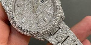 Rolex Date Adjust White Tone Full Iced Out Moissanite Diamond Watch