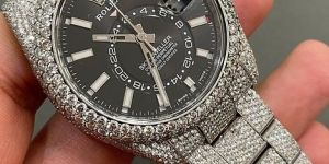 Rolex Skydweller Black Dial Iced Out Moissanite Diamond Watch