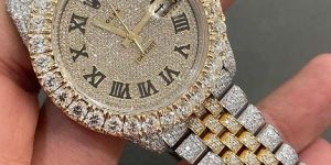 Roman Dial Rolex Datejust Full Iced Out Two Tone Moissanite Diamond Watch
