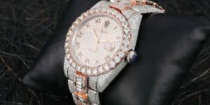 White & Rose Gold Rolex Full Iced Out Two Tone Moissanite Diamond Watch