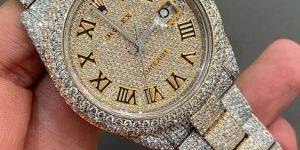 White & Yellow Gold Rolex Datejust Full Iced Out Two Tone Moissanite Diamond Watch