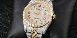 White & Yellow Gold Rolex Full Iced Out Two Tone Moissanite Diamond Watch