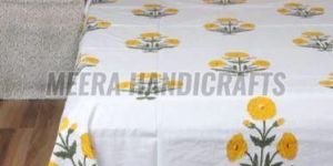 Yellow Cotton Floral Print Bed Sheet Set