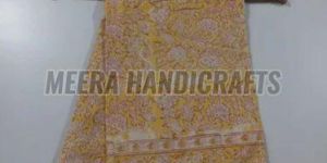 Yellow Hand Block Printed Cotton Stole