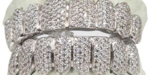 Men White Gold Plated Sterling Silver Moissanite Diamond Grillz