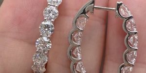 Women Gold Diamond Lab Grown Hoop Earring