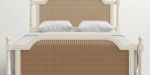 Solid Wood Rattan Queen Size Bed