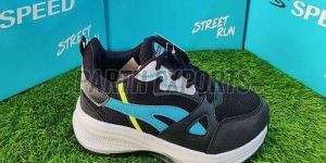 Speed Mens Black and Blue Leather Sports Shoes