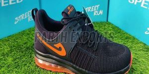 Speed Mens Black and Orange Leather Running Sports Shoes