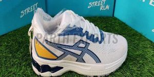 Speed Mens White and Blue Leather Running Sports Shoes