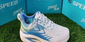 Speed Mens White and Sky Blue Leather Running Sports Shoes