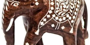 Wooden Inlay Down Elephant Showpiece